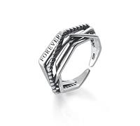 NHYHEHMR S925 Bague en Thaïlandais Vintage en, Bague de Lettre Anglaise de Caractère Croisé de Damesbague en s925, Ouverture réglable