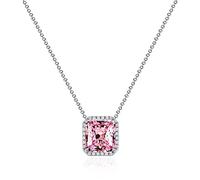 NHYHEHMR Square 5Ct Pink Moissanite Pendant Real 925 Collier de pendentifs de Mariage en Argent Sterling pour Femmes