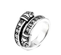 NHYHEHMR Steel Warrior Men's Fashion Vintage Stainless Steel Ring Viking Rune Double Arrow Opening Titanium Steel Ring Jewelry Gift