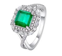 NHYHEHMR Synthetic Emerald 7 * 7 Diamond Ring Diamond Ring Female, Jewelry Ring For Mother Daughter Grandmother Sister Friend Birthday Gift