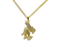 NHYHEHMR The Praying Hands Pendants & Necklaces Brother Gift Color Crystal Hip Hop Men Chain Jewelry Long Necklaces Party