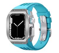 NHYHEHMR Titanium alloy Bezel Cover Frame Rubber Strap Luxury Watch Band Mod Kit,For 8 7 6 5 4 SE 44mm 45mm Series Watch Replacement Upgraded Watch Strap Kit