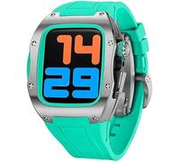 NHYHEHMR Titanium Watch Case Fluororubber Strap Modification Kit，For 8 7 6 5 4 SE 44mm 45mm，Mens RM Style Watch Case Frame Metal Bezel Case Band Accessories