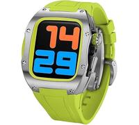 NHYHEHMR Titanium Watch Case Fluororubber Strap Modification Kit，For 8 7 6 5 4 SE 44mm 45mm，Mens RM Style Watch Case Frame Metal Bezel Case Band Accessories