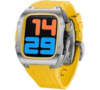 NHYHEHMR Titanium Watch Case Fluororubber Strap Modification Kit，For 8 7 6 5 4 SE 44mm 45mm，Mens RM Style Watch Case Frame Metal Bezel Case Band Accessories