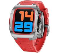NHYHEHMR Titanium Watch Case Fluororubber Strap Modification Kit，For 8 7 6 5 4 SE 44mm 45mm，Mens RM Style Watch Case Frame Metal Bezel Case Band Accessories