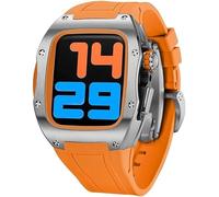 NHYHEHMR Titanium Watch Case Fluororubber Strap Modification Kit，For 8 7 6 5 4 SE 44mm 45mm，Mens RM Style Watch Case Frame Metal Bezel Case Band Accessories