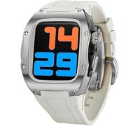 NHYHEHMR Titanium Watch Case Fluororubber Strap Modification Kit，For 8 7 6 5 4 SE 44mm 45mm，Mens RM Style Watch Case Frame Metal Bezel Case Band Accessories