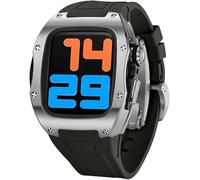 NHYHEHMR Titanium Watch Case Fluororubber Strap Modification Kit，For 8 7 6 5 4 SE 44mm 45mm，Mens RM Style Watch Case Frame Metal Bezel Case Band Accessories
