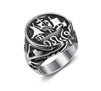 NHYHEHMR Vintage Men's Stainless Steel Viking Rings Unique Octopus Tentacle Pirate Ship Ring Norse Amulet Jewelry Gift US Size 7-15
