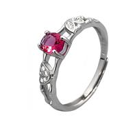 NHYHEHMR Women Adjustable Ring Filigree Butterfly Inlaid Oval Red Zirconia Open Ring Finger Circlet Band Jewellery for Wedding Promise Gift