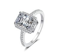 NHYHEHMR Women Rings Wedding, Dainty Rings for Women Classic Halo 4 Prong Rectangular Moissanite/Cubic Zirconia Engagement Rings