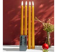 Ni-JASW Gold Flameless Taper Candles with Remote, Flickering Christmas LED Candlesticks Battery Powered Set of 4