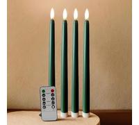 Ni-JASW Green Flameless Taper Candles with Remote, Flickering Battery Powered LED Candlesticks Set of 4
