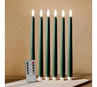 Ni-JASW Green Flameless Taper Candles with Remote Timer, Flickering Battery Operated LED Candlesticks Set of 6