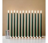 Ni-JASW Green Flameless Taper Candles with Remote Timer, Flickering Battery Operated LED Candlesticks Set of 12