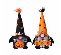 Ni-JASW Halloween Plush Gnomes Set of 2, Spooky Orange Black Bats Boo Swedish Tomte Elf Figurines Tiered Tray Decor