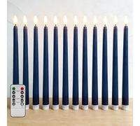 Ni-JASW Navy Blue Flameless Taper Candles with Remote Timer, Flickering Battery Operated LED Candlesticks Set of 12
