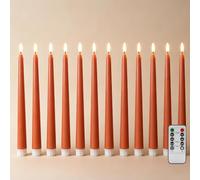 Ni-JASW Orange Flameless Taper Candles with Remote, Halloween Fall LED Candlesticks Battery Operated Flickering Set of 12