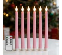 Ni-JASW Pink Flameless Taper Candles with Remote, Battery Powered Halloween LED Candlesticks Set of 6
