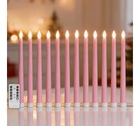 Ni-JASW Pink Flameless Taper Candles with Remote, Flickering Battery LED Candlesticks Spring Home Decor Set of 12