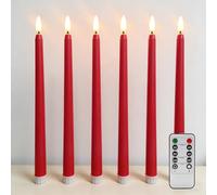 Ni-JASW Red Flameless Taper Candles with Remote, Christmas LED Candlesticks Battery Powered Flickering Set of 6
