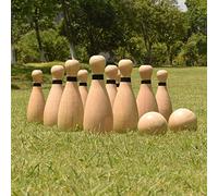 NI-ROU Outdoor Giant Lawn Bowling Games Wooden Lawn Set Fun Sports Games Outside or Indoor for Family Adults and Kids Backyard Skittles Carrying Bag with 10 Pins and 2 Balls