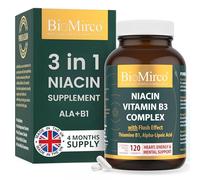 Niacin Supplements with Flush Effect, B3 Vitamin Supplement, Nicotinic Acid, B1 Thiamine, ALA, 120 Capsules, Cognitive Function, Cholesterol, Heart & Energy, 50mg Active Form (niacinamide alternative)