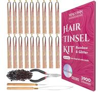 NIACONN Galaxy Glitter Hair Tinsel Extensions Kit with Tools and Beads, 48 Inch Sparkly Fairy Colorful Tensile Strands Shiny Hair Accessories for Women Girls Kids