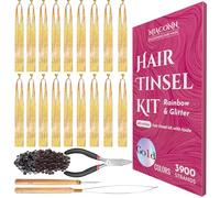 NIACONN Glitter Hair Tinsel Extensions Kit Gold with Tools and Beads, 48 Inch Sparkly Fairy Colorful Tensile Strands Shiny Hair Accessories for Women Girls Kids