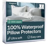 Niagara 2 Pack Waterproof Pillow Protectors Standard 20x26 Inches Smooth Zipper Premium Encasement Covers Quiet Cases Set White