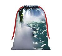 Niagara Fall Print Christmas Drawstring Gift Bags, Xmas Holiday Fabric Gift Wrapping Bag For Party, Size-L