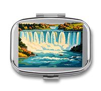 Niagara Fall Print Pill Box 2 Compartments Portable Travel Pill Case Mini Medicine Organizer for Pocket Purse Metal Waterproof Medicine Container Holder Vitamin Fish Oil