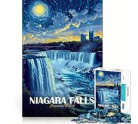Niagara Falls at Night Illustration Hard Jigsaw Puzzle for Adults 1000 Pieces Logic Train Toy Peaceful Time Smooth Cut Premium Gift (50x75cm)