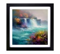 Niagara Falls Impressionism Framed Print | 18x18 Inch Black Framed Wall Art | Ready to Hang | Impressionist Nature Picture | Living Room Bedroom Lounge Office