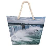 Niagara Falls Large Tote Bag for Women, Waterproof Durable Beach Bag with Hemp Rope Handle, Multifunctional Hemp Rope Shopping Bag for Beach Park Travel Work Daily Use
