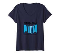 Niagara Falls: Nature's Shower Waterfall Adventure V-Neck T-Shirt, Women, Navy, S