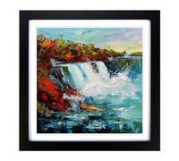 Niagara Falls Palette Knife Painting No.2 Framed Print | 18x18 Inch Black Framed Wall Art | Ready to Hang | Modern Historical Picture | Living Room Bedroom Lounge Office