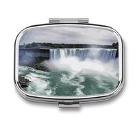 Niagara Falls Pill Box 2 Compartment Small Pill Case for Purse Or Pocket Mini Metal Pillcase Medicine Organizer, Square Daily Medicine Container to Hold Vitamins, Fish Oil