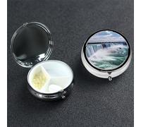 Niagara Falls Pill Box 3 Compartment Round Portable Pill Case for Pocket or Purse Pill Holder Weekly Pill Organizer Decorative Metal Medicine Vitamin Organizer Travel Gift