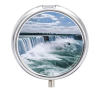 Niagara Falls Pill Box Cute Round Small Pill Organizer Portable with 3 Compartments Travel Metal Pill Case for Pocket Or Purse Privacy Protecting Medicine Box