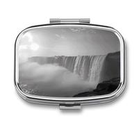Niagara Falls Pill Case 2 Compartments Travel Pill Organizer for Pocket Small Pill Box Portable Pill Container Metal Medication Holder to Hold Vitamin Fish Oil Supplement