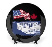 Niagara Falls Scene America Canada Flags Ceramic Decorative Plates for Display Ornaments with Stand for Kitchen Home Decor 6inch