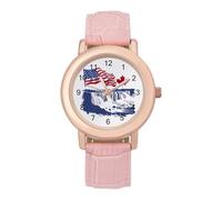 Niagara Falls Scene America Canada Flags Women's Wrist Watch Fashion Alloy Quartz Watch with Strap Easy to Read