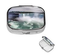 Niagara Falls Square Metal Pill Box 2 Compartment Cute Travel Pill Organizer Case Portable Medicine Vitamin Organizer Pill Case for Women Men Travel Unique Gift