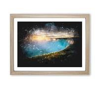 Niagara Falls Sunrise In Canada Paint Splash Modern Art Framed Print | A3 Oak Framed Wall Art | Ready to Hang | Modern Landscape Picture | Living Room Bedroom Lounge Office
