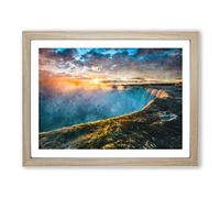 Niagara Falls Sunrise In Canada Painting Modern Art Framed Print | A3 Oak Framed Wall Art | Ready to Hang | Modern Landscape Picture | Living Room Bedroom Lounge Office