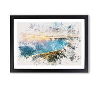 Niagara Falls Sunrise in Canada Watercolour Framed Print | A2 Black Framed Wall Art | Ready to Hang | Modern Landscape Picture | Living Room Bedroom Lounge Office