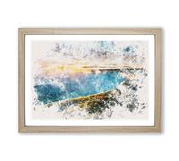 Niagara Falls Sunrise in Canada Watercolour Framed Print | A2 Oak Framed Wall Art | Ready to Hang | Modern Landscape Picture | Living Room Bedroom Lounge Office