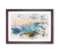 Niagara Falls Sunrise in Canada Watercolour Framed Print | A2 Walnut Framed Wall Art | Ready to Hang | Modern Landscape Picture | Living Room Bedroom Lounge Office